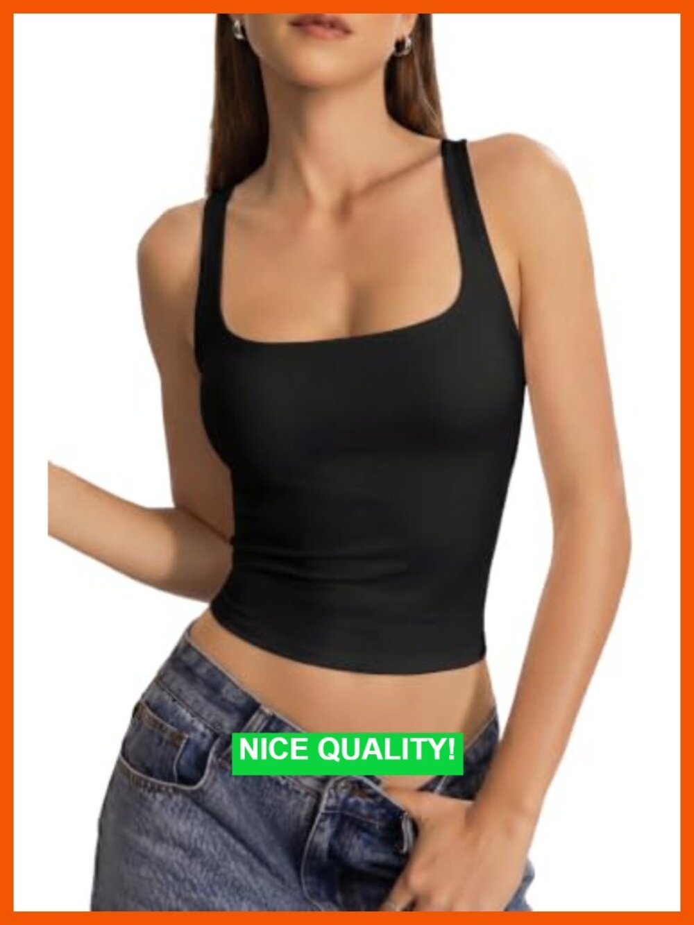 Square Neck Tank Top with Built-in Bra Double Lined Sleeveless Workout Top